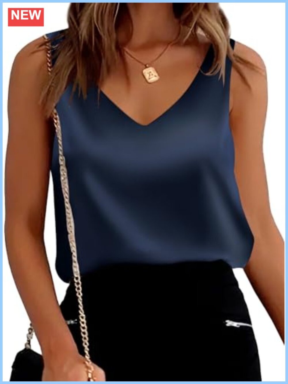Satin Tank Top Women Loose Fit Sleeveless V Neck Cami Camisole Blouses Shirt Top